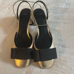Mango Women's Heels in Gold with Black Bow